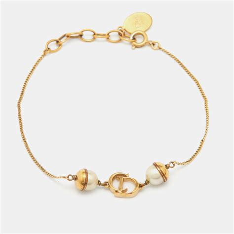 Dior Mise En Dior Faux Pearl Gold Tone Bracelet 